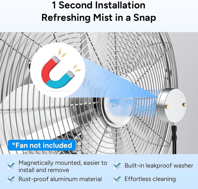 Dr. Prepare Fan Mister for Outside, Magnetic Fan Misting Kit, Mist Attachment, Portable Misting Cooling System with 16.4FT Mist Water Hosefor Patio, Backyard, Garden, Terrace, Pool (Fans Not Included) - Image 3